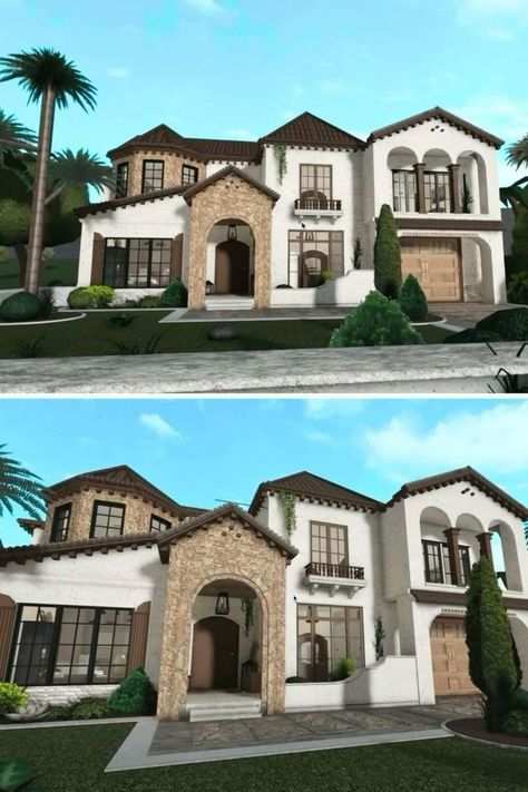 Bloxburg House Ideas Exterior One Floor, Bloxburg House Ideas Exterior Big, Bloxburg House Ideas 2 Floors, Mansion Inspo Bloxburg, Houses Layout Bloxburg, Bloxburg House Ideas Villa, Bloxburg Mansion Exterior Ideas, Bloxburg House Ideas 2 Floor Exterior, Tuscan Bloxburg House