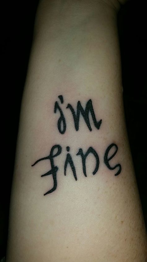 I'm fine / save me Help Me/im Fine Tattoo, I’m Fine Save Me Tattoo, I’m Fine Tattoo, Im Fine Save Me Tattoo, Im Fine Tattoo, Save Me Tattoo, Ambigram Tattoos, Skyrim Tips, I'm Fine Save Me