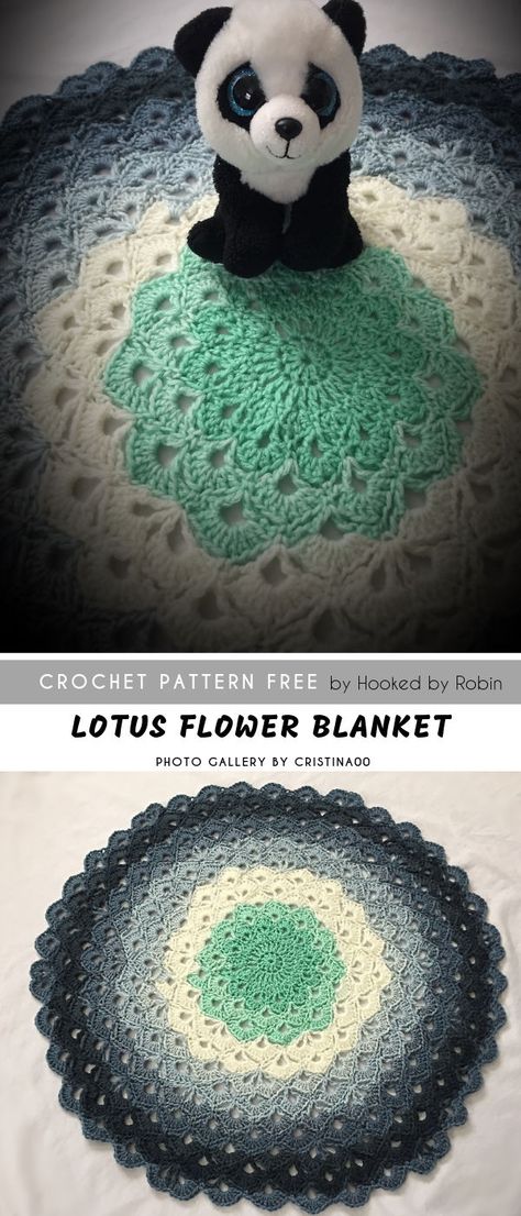 cristina00's Preemie Blanket Lotus Flower Blanket by Hooked by Robin #crochetpatternsfree  #crochetblanket #adorable #crochetforchildren Lotus Flower Blanket Crochet Pattern, Crochet Small Blanket Pattern Free, Round Crochet Blanket Free Pattern, Free Circular Crochet Blanket Patterns, Crochet Blanket In Rounds, Crochet In The Round Patterns Blankets, Mandala Blanket Crochet Pattern, Lotus Flower Crochet Pattern, Round Crochet Blanket Pattern Free