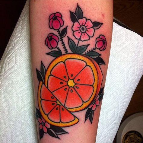 Orange Tattoo, Fruit Tattoo, Traditional Tattoo Flowers, Ancient Tattoo, Traditional Tattoo Sleeve, Wicked Tattoos, Blossom Tattoo, 1 Tattoo, Tattoo Meaning