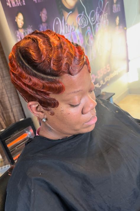 Fingerwaves Burgundy Fingerwaves, Ginger Finger Waves, Finger Waves Natural Hair, Waves Natural Hair, Short Quick Weave Hairstyles, Black Woman Hair, Aesthetic Surgeon, Short Quick Weave, Short Wavy Hairstyles