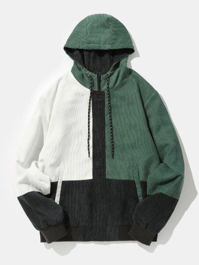 Contrast Hoodie, Mens Fashion Wear, Color Block Jacket, Jackets Men Fashion, Types Of Jackets, Striped Hoodie, Oversized Coat, Hooded Shirt, Mens Winter Fashion