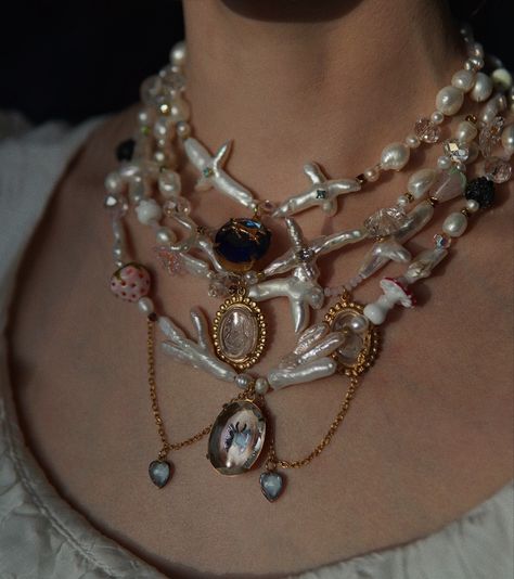 Baroque Jewelry Aesthetic, Drip Necklace, Fairycore Necklace, Fairycore Jewelry, Jewelry Pearl Necklace, Baroque Jewelry, Grunge Jewelry, Grunge Fairycore, Beading Inspiration