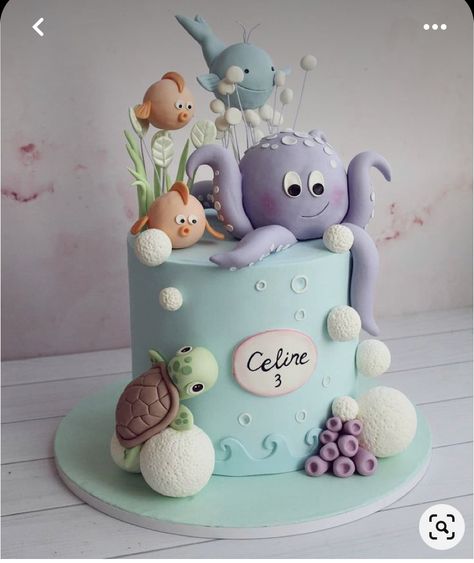 Whale Birthday Cake, Sea Birthday Cake, Ocean Birthday Cakes, Octopus Cake, Underwater Birthday, Sea Cake, Minnie Mouse Birthday Decorations, Ocean Birthday Party, Ocean Cakes