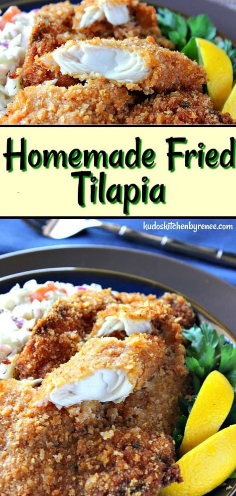 Pan Fried Tilapia Crispy, Fried Tilapia Recipes, Breaded Tilapia, Pan Fried Tilapia, Tilapia Recipes Easy, Fish Breading, Fried Tilapia, Tilapia Fish Recipes, Tilapia Recipe