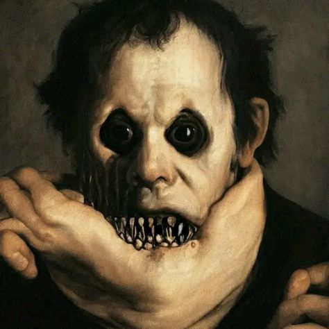 L Halloween Pfp, Creepy Smile Aesthetic, Teeth Horror Art, Body Horror Art Ideas, G0re Art, Horror Face Painting, Horror Drawing Reference, Gore Painting, Creepy Art Style