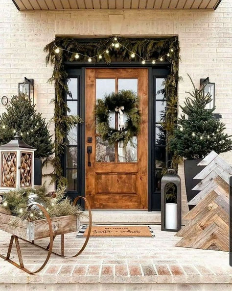 Holiday Lights Cozy Outfits Christmas Decor Modern Design Bright Lights DIY Christmas Baking Inspo Baking Ideas Christmas Cookies Christmas Outfits Nails Inspo Christmas Entry, Front Porch Christmas Decor Ideas, Front Doors With Windows, Porch Christmas Decor Ideas, Porch Christmas Decor, Front Porch Christmas, Christmas Front Porch, Christmas Decor Ideas Diy, Christmas Porch Decor