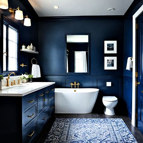 40 Popular Bathroom Color Ideas and Schemes (2024) Bathroom Paint Colors Blue, Royal Blue Bathrooms, Bathroom Color Ideas, Popular Bathroom Colors, Blue Bathroom Paint, Dark Blue Paint Color, Blue Bathroom Walls, Dark Blue Bathrooms, Best Bathroom Colors