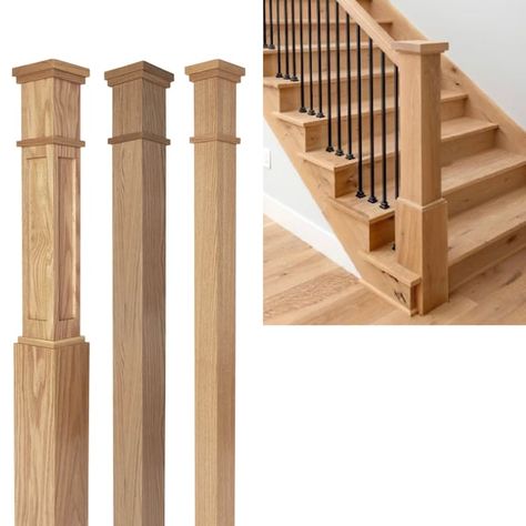 SnyderStairandRail - Etsy Stair Newel Post Ideas, Interior Railing Ideas, Stair Railings Farmhouse, Farmhouse Railing, Newel Posts For Stairs, Craftsman Staircase, Oak Newel Post, Wooden Railing, Farmhouse Staircase