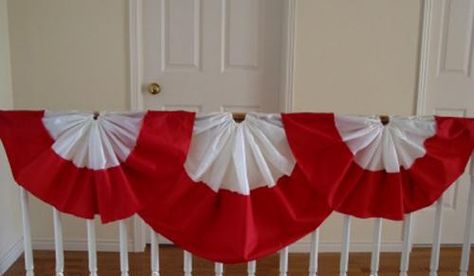 Canada Day party decorations and ideas blend red and white decorating colors into outdoor home decor, brightening up backyard designs on the 1st of July Canada Day Decorations, Sewing Bunting, Making Bunting, Canada Day Fireworks, Canada Party, Canada Decor, Canada Day Crafts, July Inspiration, Canada Day Party