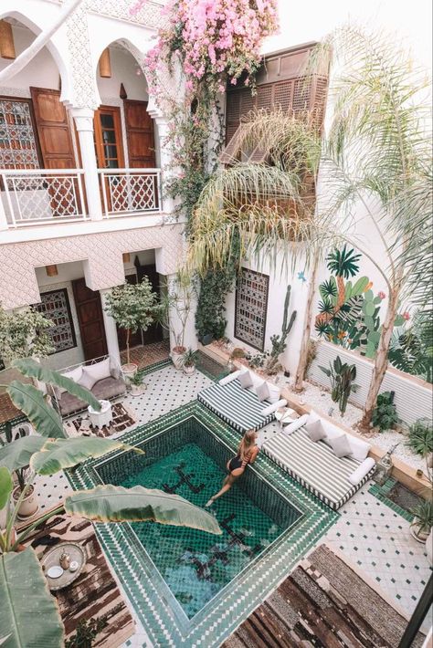 Morocco Travel Destinations, Riad Marrakech, Courtyard Design, Visit Morocco, Hal Decor, Casas Coloniales, Morocco Travel, Summer Destinations, Courtyard House