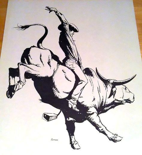 Bull Riding Tattoo Design - Awesome bull riding design. Bull Rider Tattoo, Rider Tattoo, Cowboy Tattoos, Bucking Bulls, Rodeo Cowboys, Bull Rider, Bull Art, Bull Tattoos, Bull Design