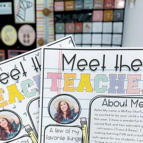 McKay Shelton on Instagram: "Did someone say.. FREE?👀 My Meet the Teacher template has over 30 designs and is the perfect way to introduce yourself to students and families!   Follow me and comment “BTS” and I’ll send you the 🔗 to this freebie🤍  #backtoschool #bts #tpt #teachersfollowteachers #teachersofinstagram #teacherlife #teachergram #teachertribe #teachergoals #teachertips #openhouse #meettheteacher #teacherspayteachers #classroomorganization #classroomsetup #classroomideas #classroomdecorations" Teacher About Me, Meet The Teacher Template, Paper Presentation, All About Me Activities, About Me Activities, Teacher Templates, Back To School Night, Introduce Yourself, School Night