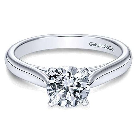 Leah 14k White Gold Round Solitaire Engagement Ring Cathedral Engagement Ring Round, Gold Round Solitaire Engagement Ring, Solitaire Ring Designs, Cathedral Engagement Rings, Prong Engagement Rings, Cathedral Setting, Round Solitaire Engagement Ring, Detailed Engagement Ring, White Gold Solitaire