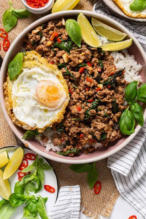 Thai Basil Beef - El Mundo Eats Thai Basil Beef Recipe, Minced Beef Recipes Easy, Fish Sauce Substitute, Asian Cusine, Basil Beef, Thai Basil Beef, Minced Beef Recipes, Thai Beef, Asian Stir Fry