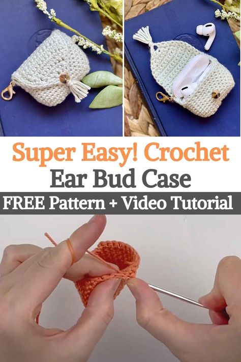 This design came to the creator while searching Pinterest for gift ideas. It is elegant but functional and very easy to make. Both styles are written for the latest AirPod Pro case, with a few notes for improvising other case styles at the end of the pattern. In the video tutorial, the creator guides us step by step through the entire project, which is really easy to do. This is the perfect gift for anyone, because today no one can live without their airpods so a vintage case for... Easy Crochet Pouch, Crochet Case Pattern, Crochet Keyrings, 2024 Crochet, Crochet Wallet, Ear Bud, Crochet Case, Crochet Christmas Gifts, Crochet Bag Pattern Free