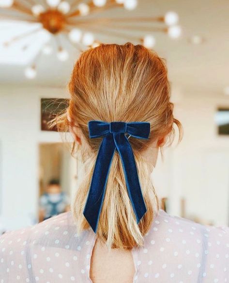 Jennifer Behr Velvet Bow Barrette, in Lake    | Hair bows | hair DIY | velvet bows | barrettes | hair hacks | hair how-tos | Hair Clips Long Hair, Velvet Hair Bows, Long Hair Accessories, Small Hair Clips, Hair Clips For Women, Ball Hairstyles, Bow Hairstyle, Velvet Hair