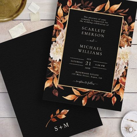 Wedding Invitation Autumn Theme, Boho Black Wedding, Fall Floral Wedding, Orange Nature, Rusting Wedding, Fall Wedding Color Palette, Burnt Orange Weddings, Wedding Invitation Background, Wedding Watercolor