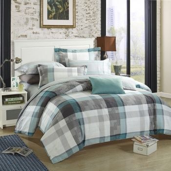 Magic mint Gray and White Tartan Plaid Cool Color Reactive Printed Soft Adult 100% Cotton Damask Full, Queen Size Bedding Sets Navy Bedding, Plaid Comforter, Full Comforter Sets, Twin Comforter Sets, Twin Xl Comforter, Blue Sheets, Twin Xl Bedding, Twin Comforter, White Sheets