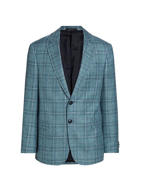 Find GIORGIO ARMANI Plaid Silk-blend Two-button Blazer on Editorialist. Crafted in a blend of silk, this Giorgio Armani plaid blazer conveys a luxurious look. The tailored garment features notch lapels, side flap pockets, and a two-button closure. ABOUT THE BRAND Since launching his self-named fashion empire in 1975, the Milanese designer has both revolutionized men's fashion and the fashion industry writ large. His now iconic silhouettes forged new directions in menswear. To this day, the Arman Fashion Empire, Blue Suit Men, The Fashion Industry, Silk Suit, Fitted Suit, Mens Plaid, Plaid Blazer, Fashion Industry, Wool Suit