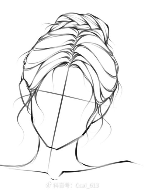 Body Base Sketch With Hair, Updo Drawing Reference, Front Hair Styles Drawing, Hair Bun Drawing Reference Front View, How To Draw A Ponytail Front View, Ponytail Drawing Reference Front View, Free To Use Base Drawing Male, Cartoon Art Styles Hair, How To Draw Female Hair