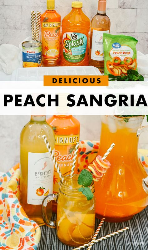 The Easiest Peach Sangria - Love and Marriage Peach Wine Drinks, Peach Wine Sangria, Peach Sangria Recipes Easy, Peach Sangria Recipe, Mango Sangria, White Wine Sangria Recipe, White Peach Sangria, Peach Vodka, Peach Wine