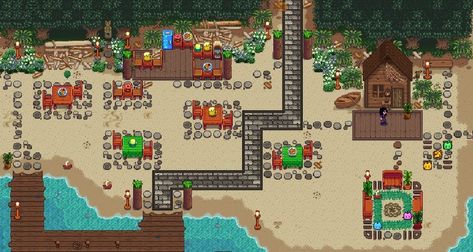 Beach decoration🏖️🏝️ Stardew valley layout💖 Stardew Valley Beach Decoration, Beach Stardew Valley, Stardew Valley Layout, Valley Village, Stardew Valley, Beach Decor, Layout, Quick Saves, Art