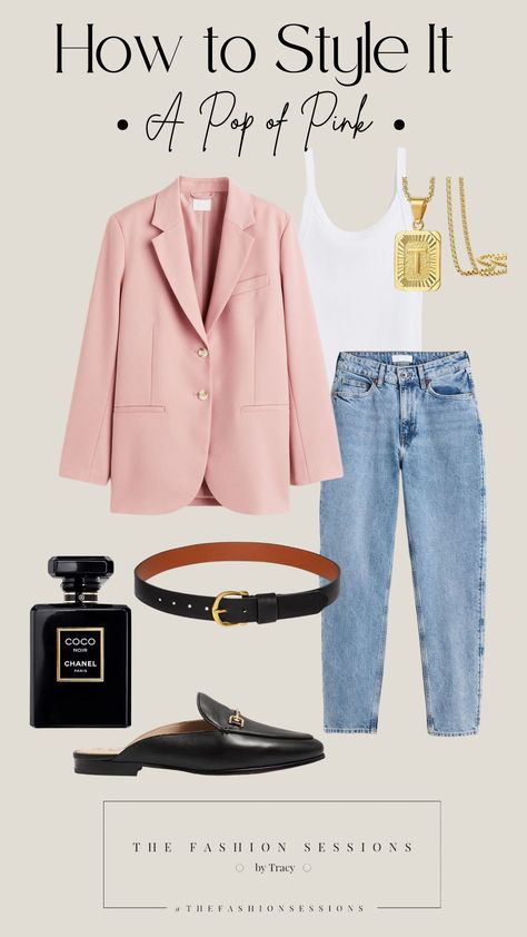 Pop Of Color Office Outfits, A Pop Of Color Outfit, How To Wear Pink, Pink Cardigan Outfit Work, Pink Summer Office Blazer, Chic Pink Workwear Outerwear, Pink Spring Cardigan For Work, Casual Colorful Outfits, Pink Work Outfit