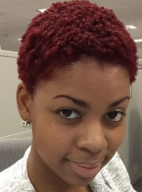 Red Bald Hair Black Women, Coloured Short Hair For Black Women, Burgundy Big Chop, Red Big Chop, Short 4c Ginger Hair, Burgundy Twa, Cherry Short Hair, Short Wine Red Hair, Ginger Short Hair Black Women