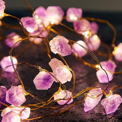 PRICES MAY VARY. 💜 【Natural Amethyst String Lights】 10ft 40 lights; Amethyst Size：1-2cm（Natural Raw Stones, each amethyst varies in size） Material: Natural Amethyst ，We combine natural amethyst and light, and the amethyst by artificially wash/dry/bond/embellish ect craft, finally create an amazing string lights ornament effect 💜【Wide Application for Indoor /Outdoor】Perfect Decoration and Unique Valentine’s Gift for Valentine’s Day, Christmas, Birthday, Home Wedding, Party and other celebration Amethyst Rock, String Lights In The Bedroom, Hanging String Lights, Battery String Lights, Globe String Lights, Bedroom Christmas, Indoor String Lights, Valentines Day Presents, Crystal Lighting