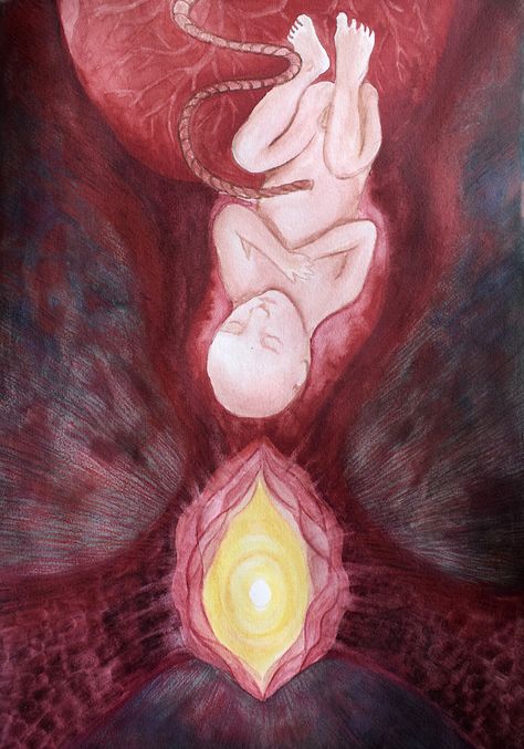 Birth Art Labor, Fertility Painting, Birth Doula Aesthetic, Giving Birth Art, Baby In Womb Art, Birth Artwork, Birth Drawing, Midwifery Art, Birth Altar