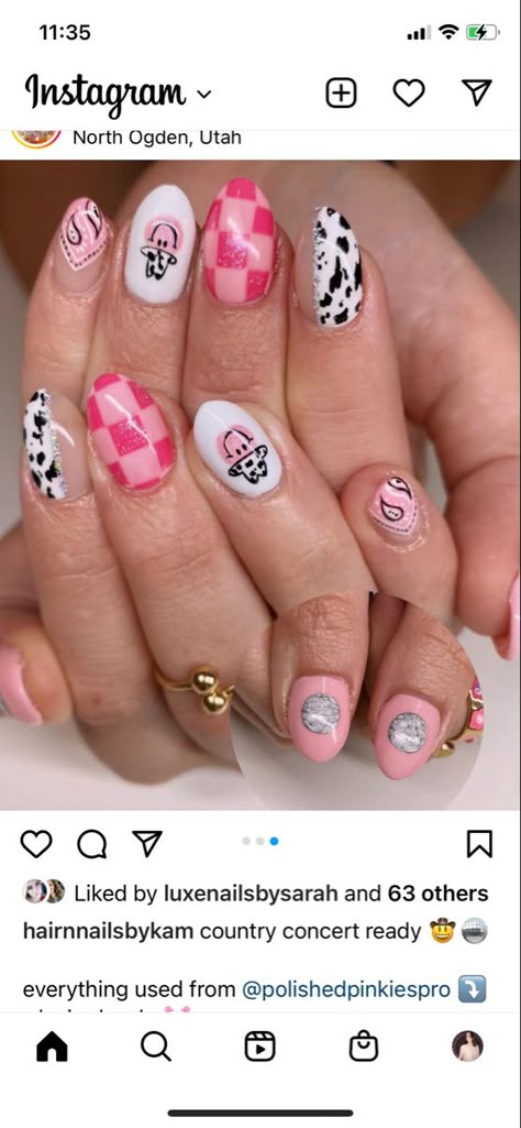 Pink Cowgirl Aesthetic Nails, Shania Twain Concert Nails, Fun Nashville Nails, Fall Cowgirl Nails, Cowboy Boot Nails Design, Pink Punchy Nails, Cute Country Concert Nails, Country Fest Nails, Country Nails Pink