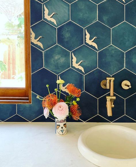 Custom Tile Designs That Will Blow Your Mind - Granada Tile Cement Tile Blog | Tile Ideas, Tips and More Custom Tile Design, Red Starburst, Classic Bathroom Design, Serene Bathroom, Hex Tile, Justina Blakeney, Luxury Tile, Classic Bathroom, Encaustic Tile