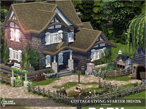 Moniamay72's Cottage Living 5BD Start Sims 4 Japanese House, The Sims 4 Cottage Living, Sims 4 Victorian House, Sims 4 Cottage Living, Sims 4 Beach House, Sims 4 Cottage, Cottage Patio, Starter House, The Sims 4 Lots