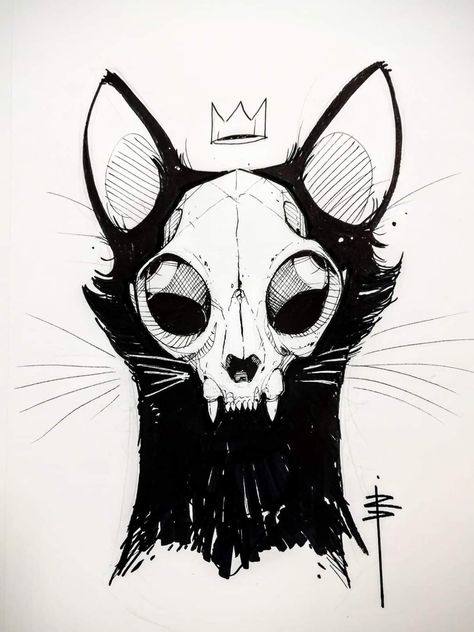 Minion Watercolor, Skull Studies, Misfits Tattoo, Cat Skull Tattoo, Cyanotype Art, Cat Skeleton, Creepy Cat, Animal Skeletons, Cat Sketch