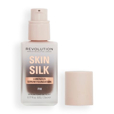 Combining an airy texture with light to medium coverage, Revolution’s Skin Silk Serum Foundation encourages a natural air-brushed effect.  The formula visibly blurs, brightens and smooths the complexion while remaining comfortable on the skin. Enriched with hyaluronic acid and a blend of peptides, the foundation delivers a boost of hydration to the skin, promoting a soft, supple texture.  Suitable for all skin types, the formula is equipped with a built-in pump for a controlled application.  Veg Makeup Revolution London, Tan Skin Tone, Serum Foundation, Skin Shine, Blending Sponge, Fair Skin Tone, Neutral Undertones, Makeup To Buy, Shop Makeup