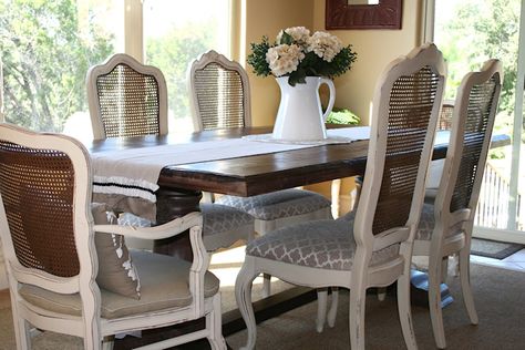 Redo Dining Chairs, Dining Set Makeover, Indoor Wicker Furniture, French Room, Dining Chair Makeover, Beam Ceiling, Chair Redo, Wooden Dining Room Chairs, Wood Beam