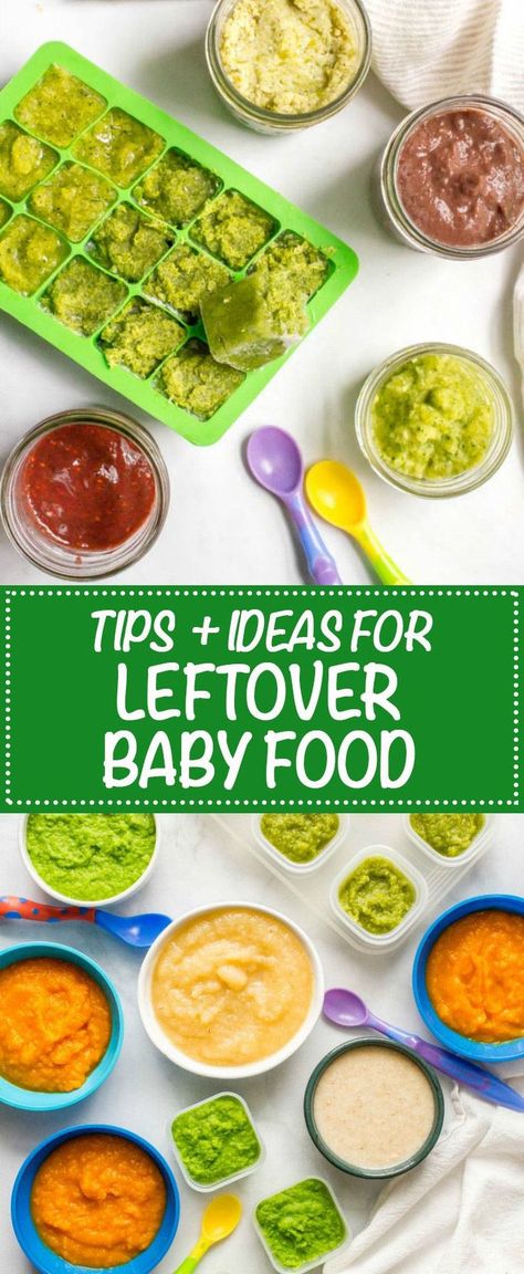 Tons of ideas and recipes for ways to use leftover baby food, plus information and tips on how to store leftover baby food safety. Leftover Baby Food Recipes, Baby Food Hacks, Gerber Baby Food, Baby Puree Recipes, Baby Puree, Baby Snacks, Homemade Baby Foods, Baby Food Jars, Toddler Snacks