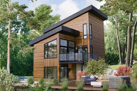 Modern Style House Plan - 2 Beds 1 Baths 1209 Sq Ft Plan #23-2747 75C Skillion Roof, Hillside House, A Small House, Open Concept Floor Plans, Garage House Plans, Modern Style House Plans, Contemporary Style Homes, Contemporary House Plans, Modern Cottage