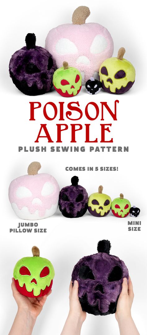 Free Witch Doll Sewing Patterns, Stuffed Animal Templates Sewing, Disney Sewing Patterns, Free Bat Plush Sewing Pattern, Cute Plushies Sewing Patterns, Squishmallows Sewing Pattern, Mini Plush Pattern, Spooky Stuffed Animals, Crochet Poison Apple