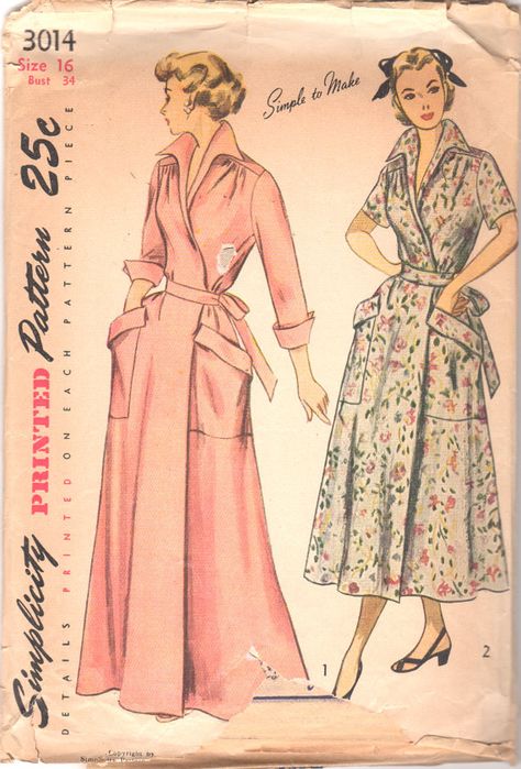 Housecoat Pattern, Patron Vintage, House Coat, Brunch Dress, Vintage Dress Patterns, Simplicity Patterns, 1940s Fashion, Moda Vintage, House Dress