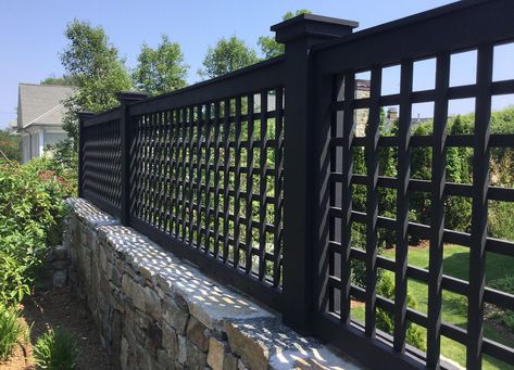 190 - Lattice - Greenwich CT - Standard Lattice - Walpole Outdoors Lattice Fence Panels, Fancy Fence, Walpole Outdoors, Lattice Fence, White Picket Fence, Greenwich Ct, Tree Line, Picket Fence, Fence Panels