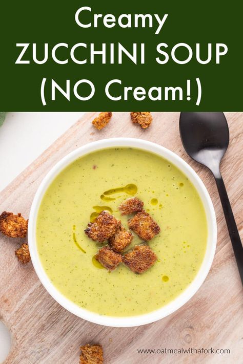 This creamy zucchini soup tastes rich and indulgent, but there's NO added milk or cream! It's easy to make, low carb, and nutritious. Creamy Zucchini Soup, Zucchini Pizza Crust, Zucchini Soup Recipes, Creamy Zucchini, Detox Foods, Zucchini Soup, Cheese Crisps, Gaps Diet, Fitness Community