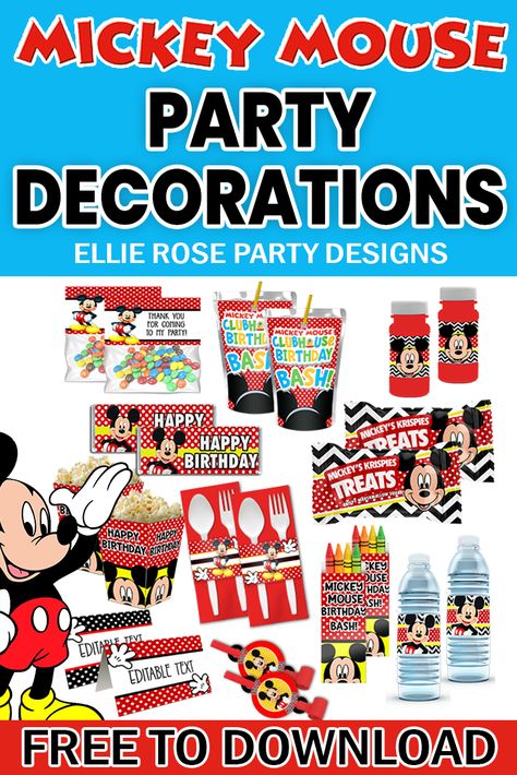 Planning a Mickey Mouse-themed birthday party? These Free Mickey Mouse Birthday Party Decoration Printables are exactly what you need to make your celebration magical! From banners to cupcake toppers, these printables are easy to download and use, adding a fun Disney touch to any party. Bring Mickey and friends to life with these Free Mickey Mouse Birthday Party Decoration Printables and create an unforgettable experience for your little one's big day! Mickey Mouse Birthday Printables Free, Mickey Mouse Birthday Printables, Birthday Printables Free, Free Mickey Mouse Printables, Mickey Mouse Party Decorations, Mickey Mouse Printables, Super Mario Toys, Mickey Mouse Themed Birthday Party, Mickey Mouse Birthday Party