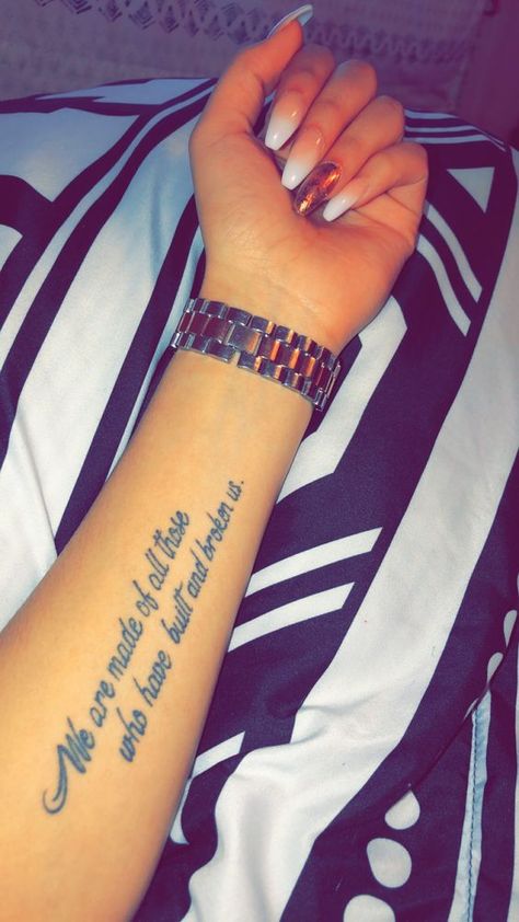 Arm Tats For Women Quotes, Tattoos For Your Forearm, Small Tattoo Ideas Quotes, Tattoo Ideas Female Meaningful Quotes Arm, Breakup Tattoos For Women, Forearm Tattoo Quotes For Women, Tattoo On Side Wrist, Thigh Tattoos Women Quotes, Unique Half Sleeve Tattoos For Women Meaningful