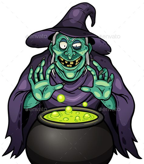 Vector illustration of Cartoon Witch with cauldron Cartoon Witch, Baba Jaga, Witch Characters, Halloween Rocks, Witch Face, Halloween Vector, Face Pictures, Baba Yaga, Halloween Drawings