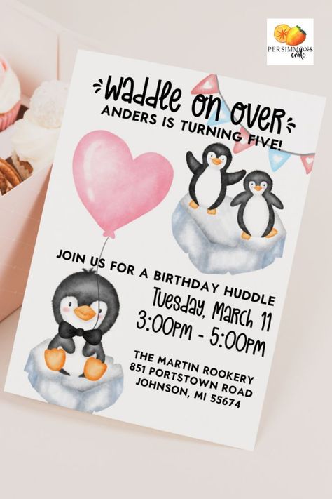 Waddle on over for a birthday party! We have a handful of invites featuring these cute little buddies. Check it out in our Etsy shop! Penguin Birthday Party Ideas, Penguin First Birthday, Penguin Themed Birthday Party, Fifth Birthday Party, Penguin Birthday Party, Penguin Birthday, Fifth Birthday, Penguin Party, Party Invitations Kids