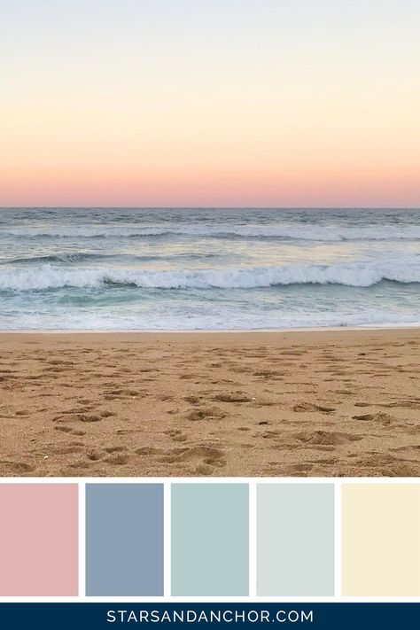 6 Beautiful Beach Sunset Color Palettes - Stars & Anchor Starfish Color Palette, Beach Palette Colour Schemes, Beach Sunset Color Palette, Beach Colour Palette, Beach Color Palette, Beach Color Schemes, Coastal Color Scheme, Ocean Color Palette, Starfish Colors