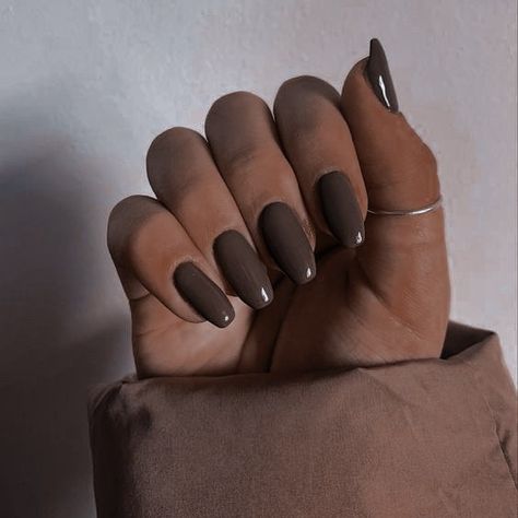 Opi Millennium Mocha, Almond Nails Solid Color, Cappuccino Nails, Espresso Nails, Mocha Nails, Dark Color Nails, Grey Matte Nails, Brown Nail Polish, Inspiration Nails