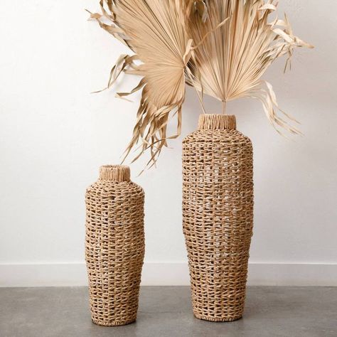 (1) Rattan & Water Hyacinth Floor Vase | HOM Vases Pottery, Woven Vase, Recycled Glass Vases, Metal Vase, Water Hyacinth, Jar Vase, Vase Fillers, Antique Farmhouse, Handcrafted Ceramics